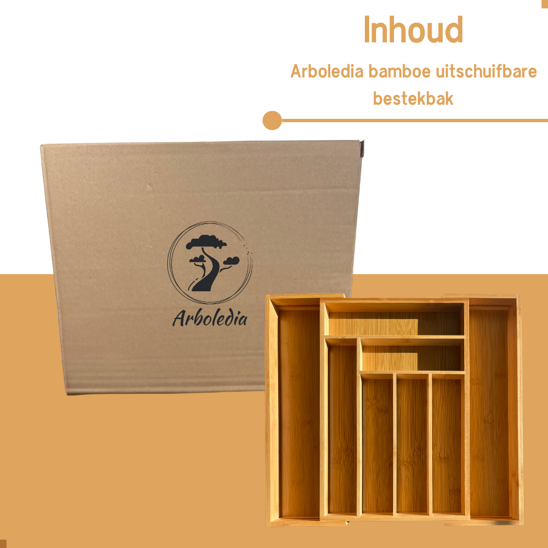 Inhoud Arboledia uitschuifbare bamboe bestekbak