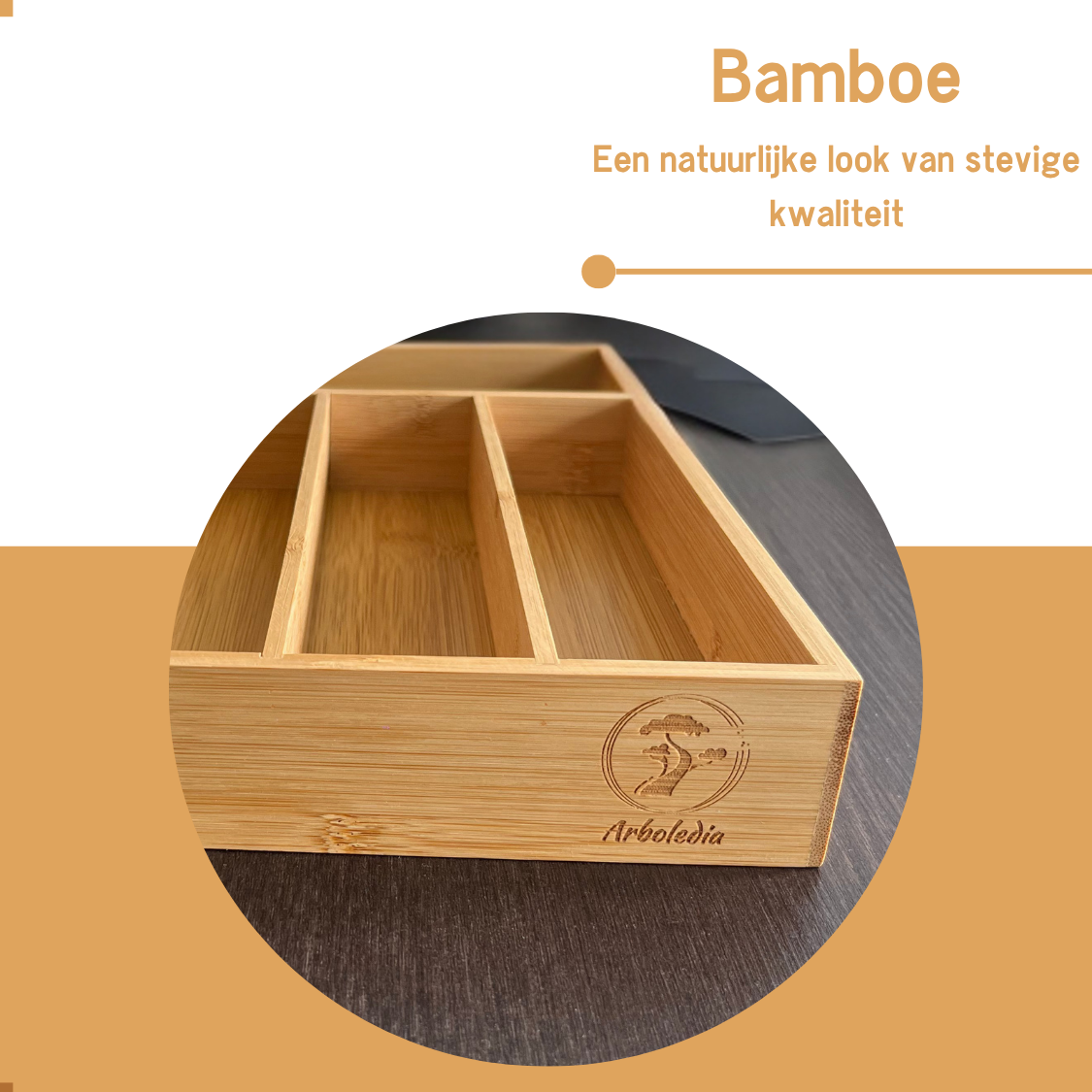 Logo Arboledia uitschuifbare bamboe bestekbak