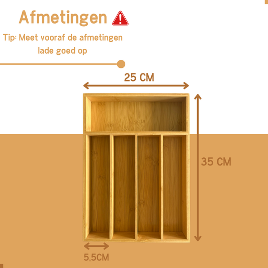 Afmetingen Arboledia bamboe bestekbak