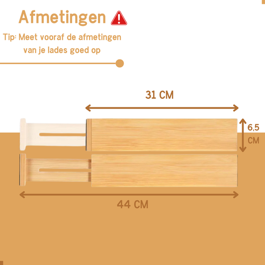 Afmetingen Arboledia bamboe ladeverdelers