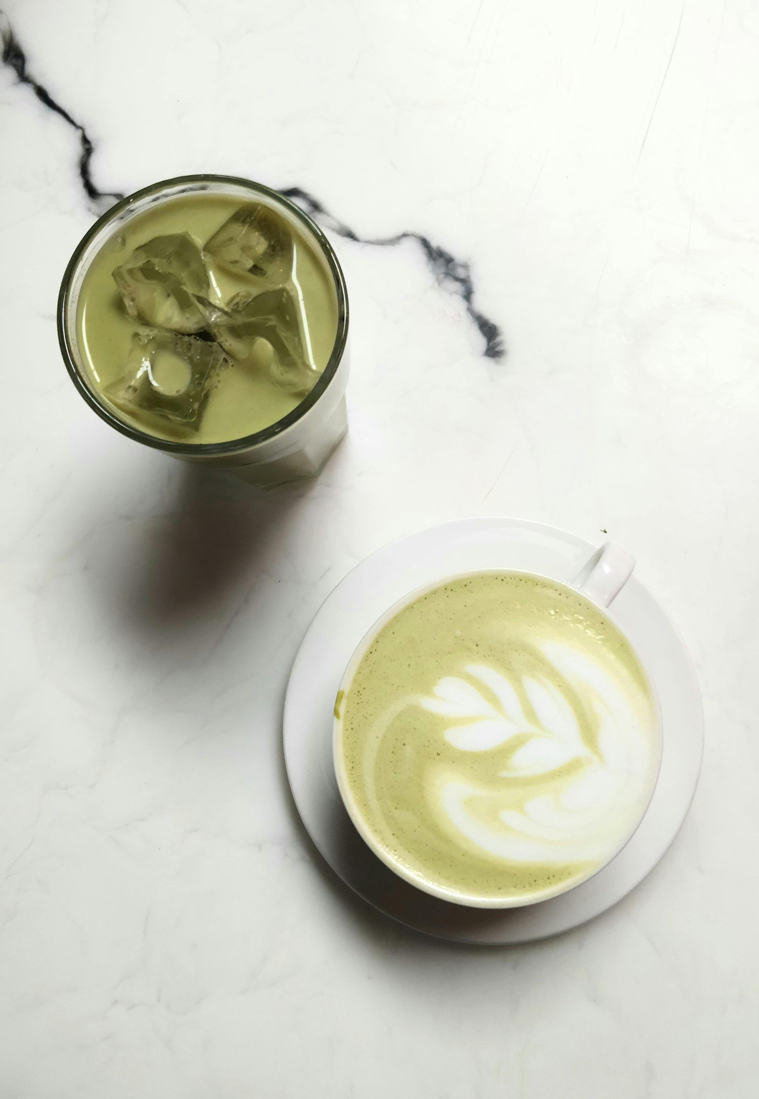 Matcha thee en Matcha iced latte